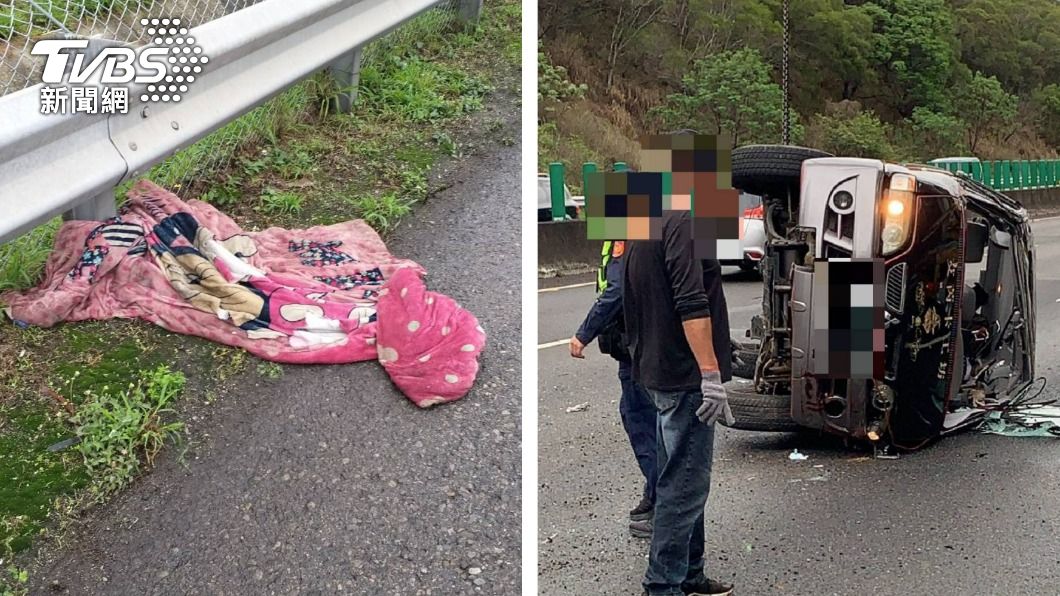 「人形棉被」亂飛躺國道三號 駕駛嚇壞急閃害翻車