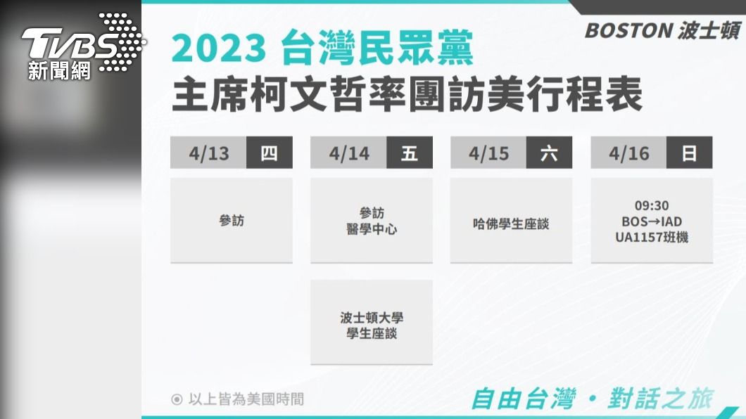 台灣民眾黨主席柯文哲將於4月8月出訪美國3周。（圖／台灣民眾黨提供）