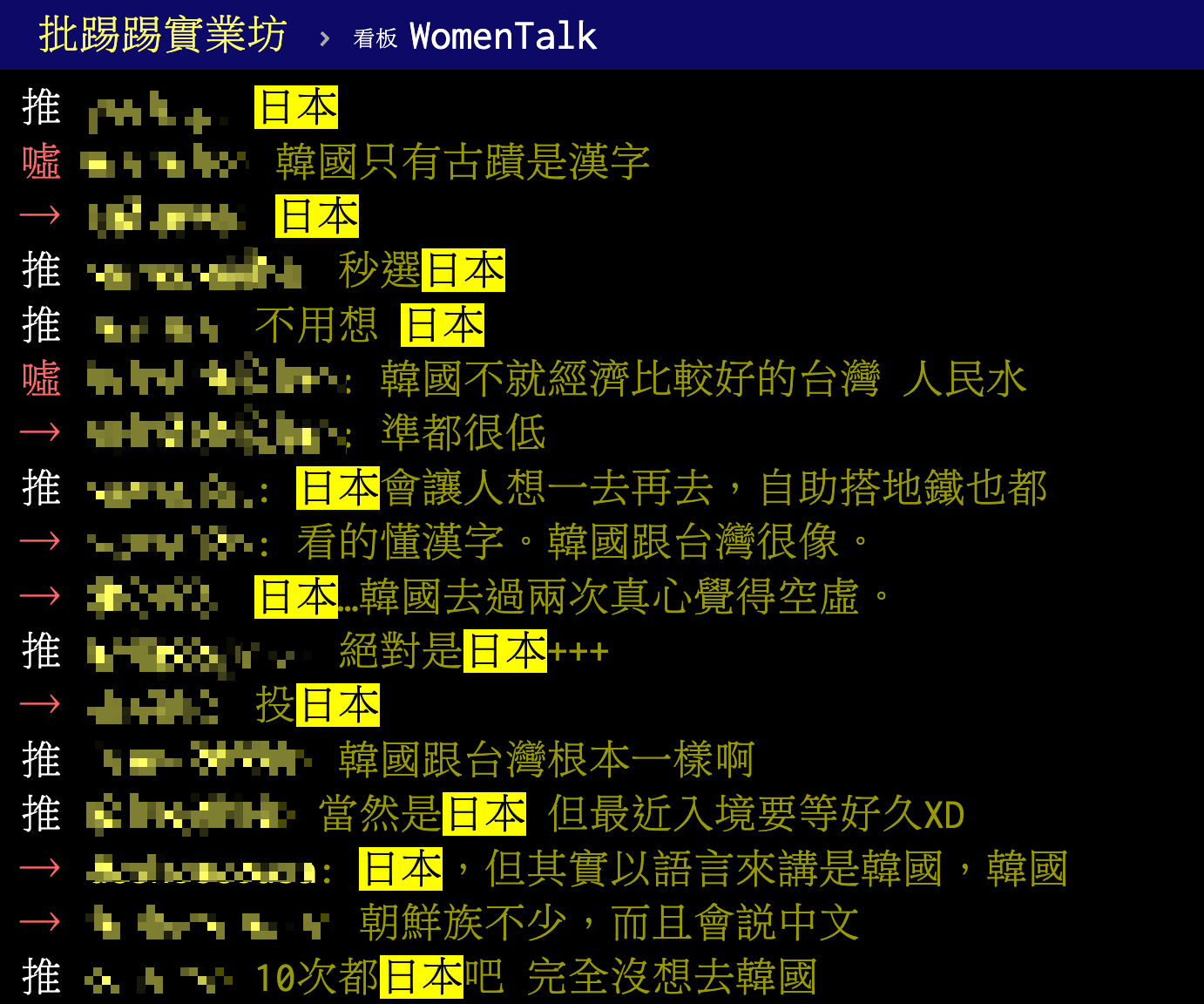 鄉民幾乎一面倒日本。（圖／翻攝自PTT）