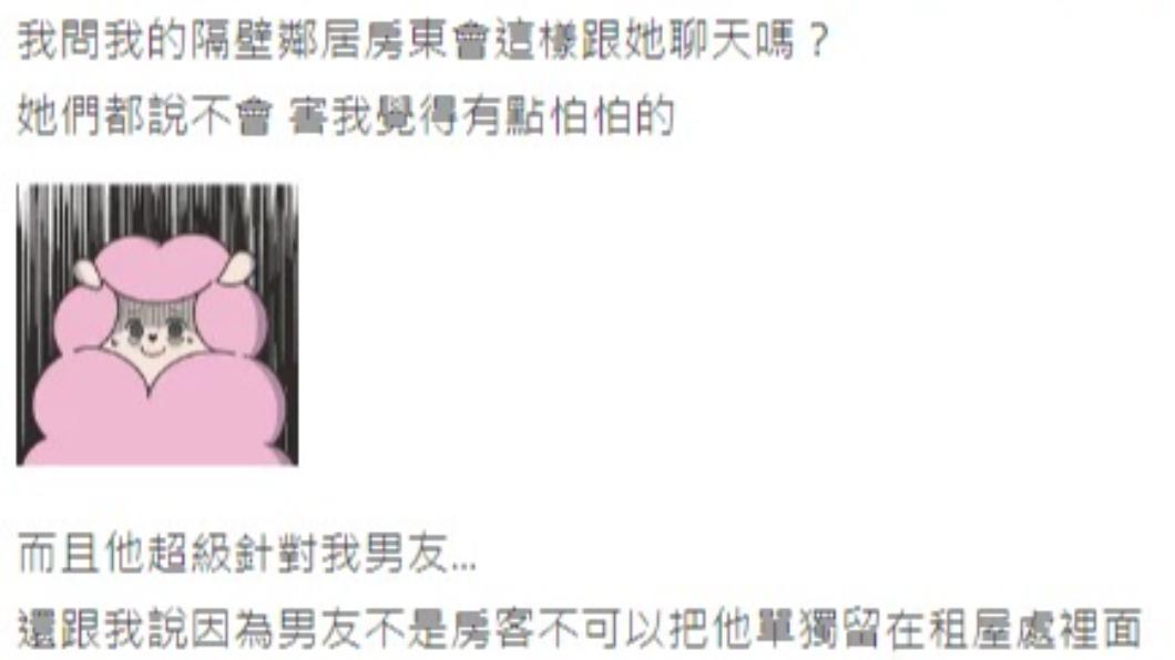 原PO認為,房東很針對男友。(圖/翻攝自Dcard)