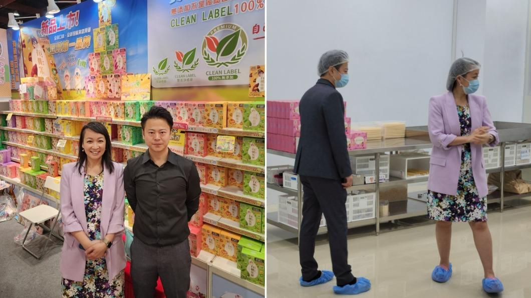 牧菓國際創辦人黃士旗（右）與加拿大市議員陳伶俐（中）到婦幼展、有機食品工廠進行參訪。（圖／民眾提供）