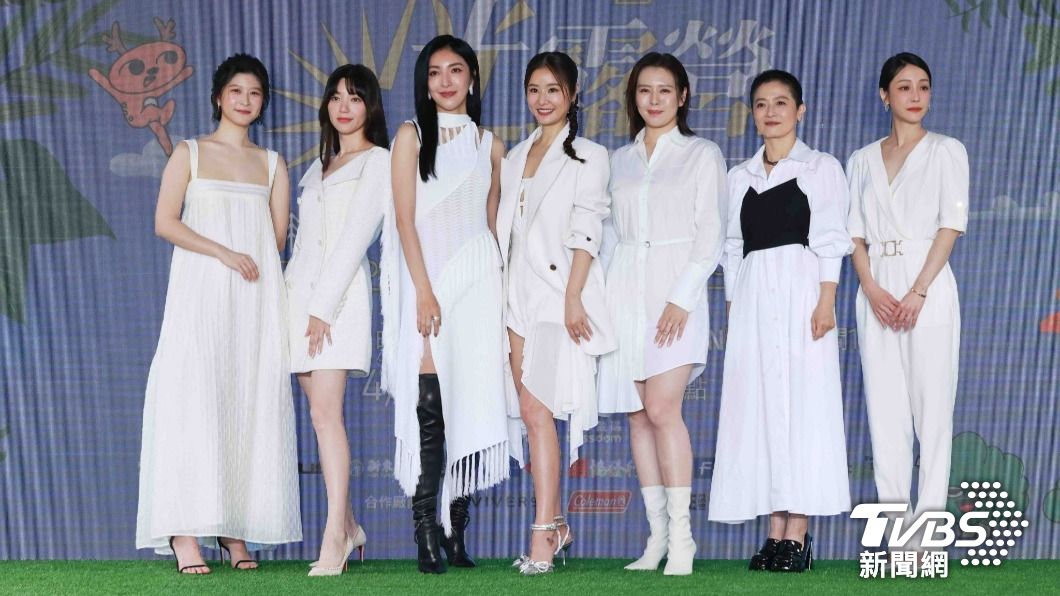 《光露營就很忙了》班底江宜蓉（左起）、郭雪芙、楊謹華、林心如、劉品言、謝瓊煖、謝欣穎出席記者會。（圖／趙世平攝）
