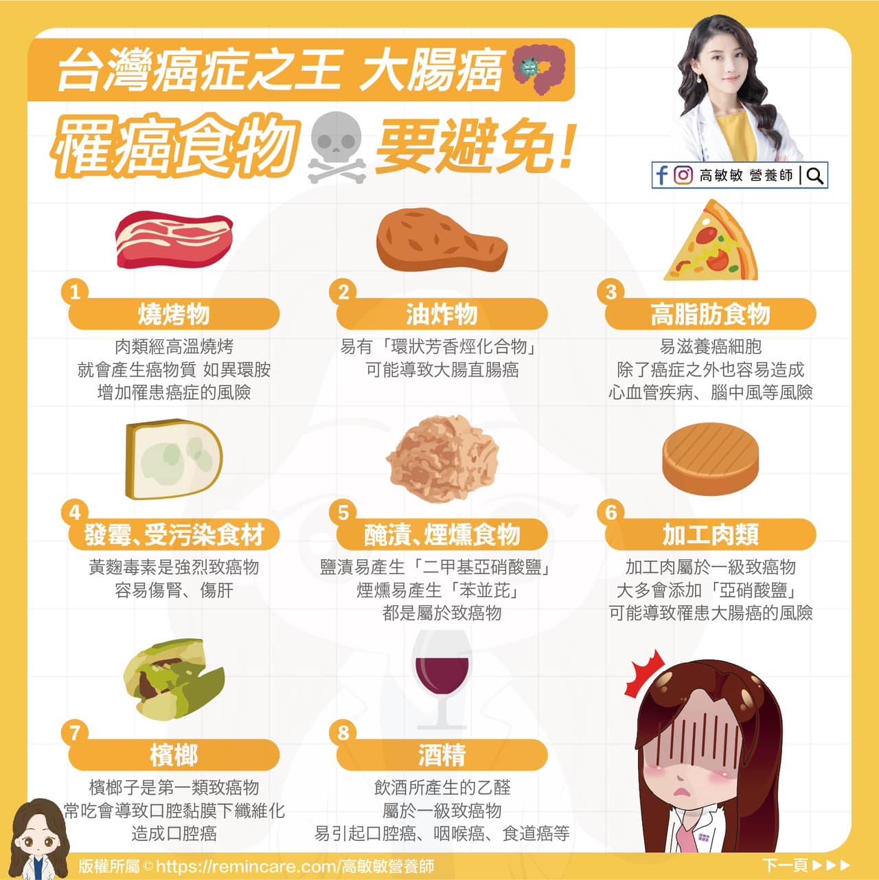 8類罹癌食物要少吃。(圖/翻攝自高敏敏 營養師臉書)