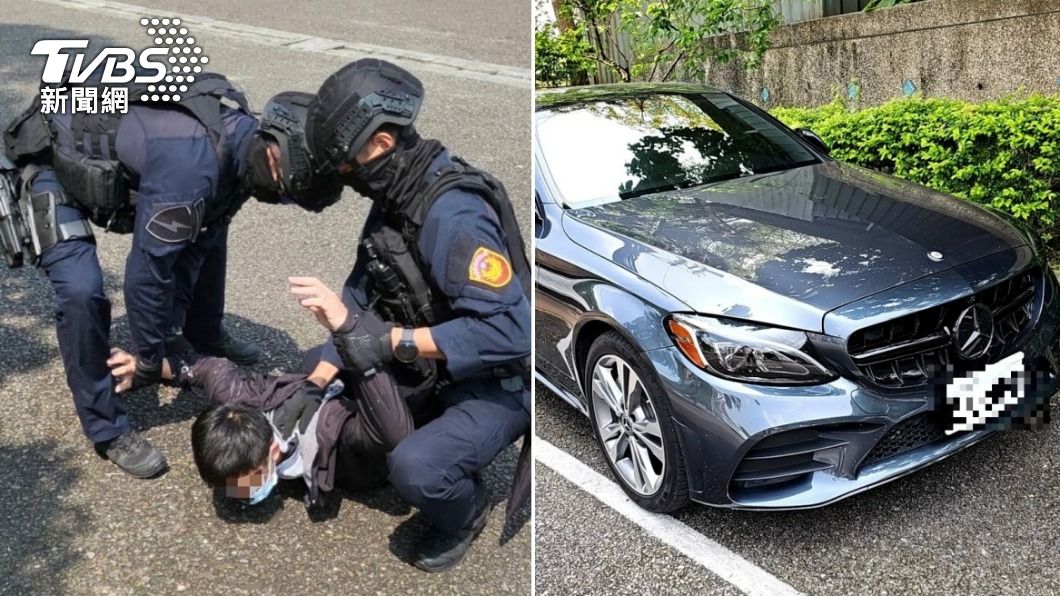 警方在少觀所外將杜男壓制逮捕,現場查獲他駕駛的賓士車。(圖/TVBS)