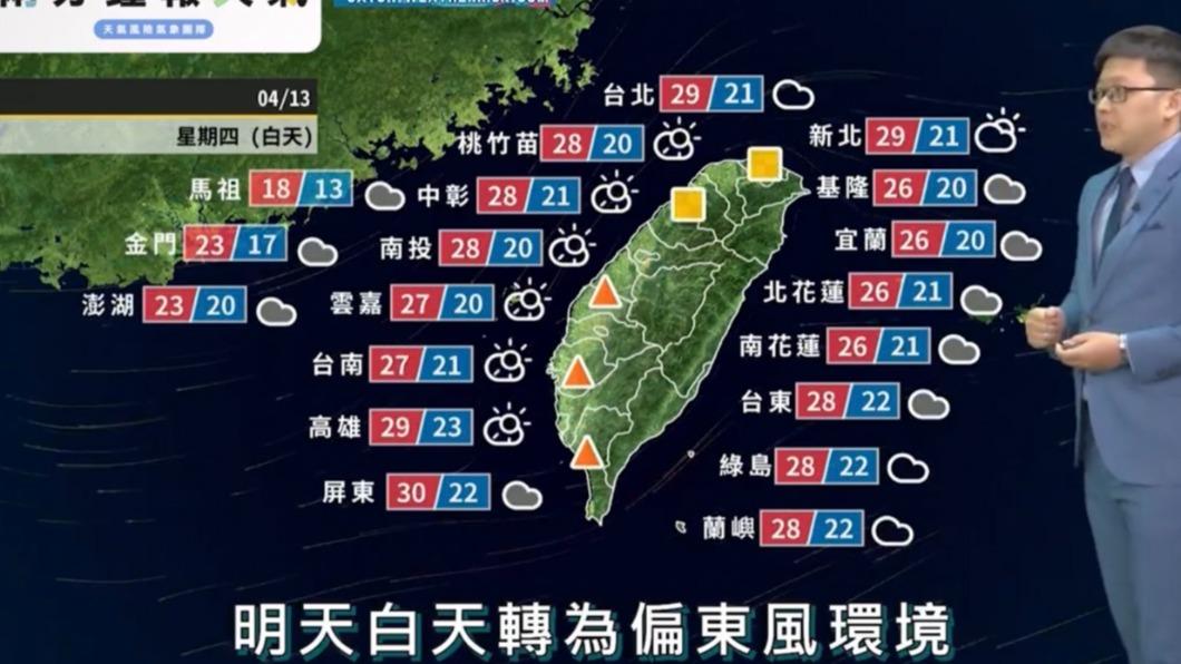 全台明日溫度。(圖/翻攝自天氣風險臉書)