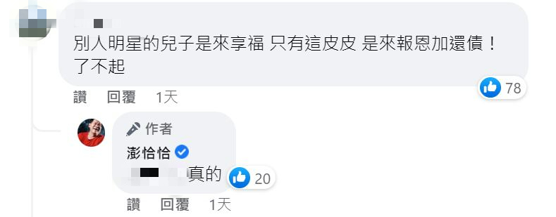 澎恰恰親自回應網友留言。(圖/翻攝自澎恰恰臉書)