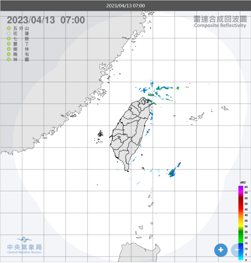 東半部及西半部山區有零星短暫雨。（圖／中央氣象局）