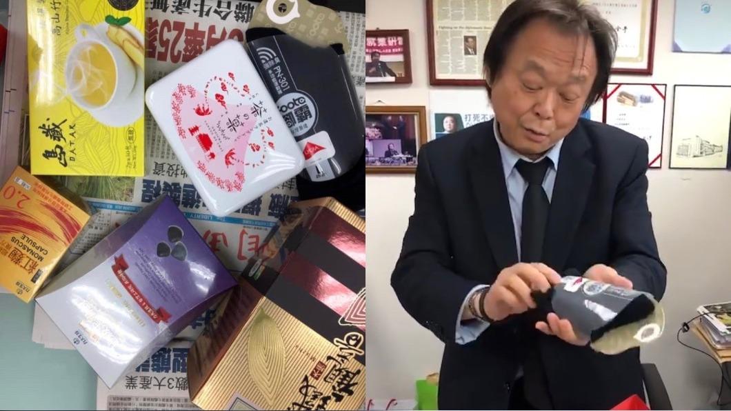 王世堅開箱支持者送的禮物。（圖／翻攝自王世堅臉書）