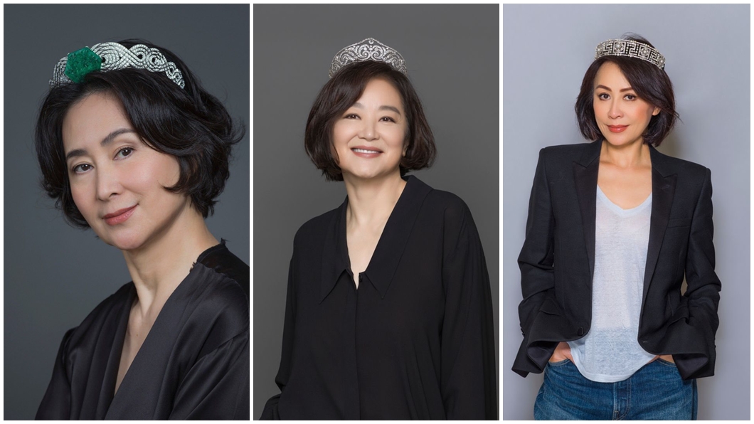 何超瓊(左起)、林青霞、劉嘉玲日前戴上古董冠冕,為展覽宣傳。(圖/翻攝香港故宮文化博物館IG)