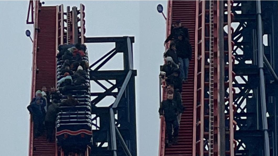 抖!英最高雲霄飛車卡71公尺高空 乘客踩逃生梯驚險撤離