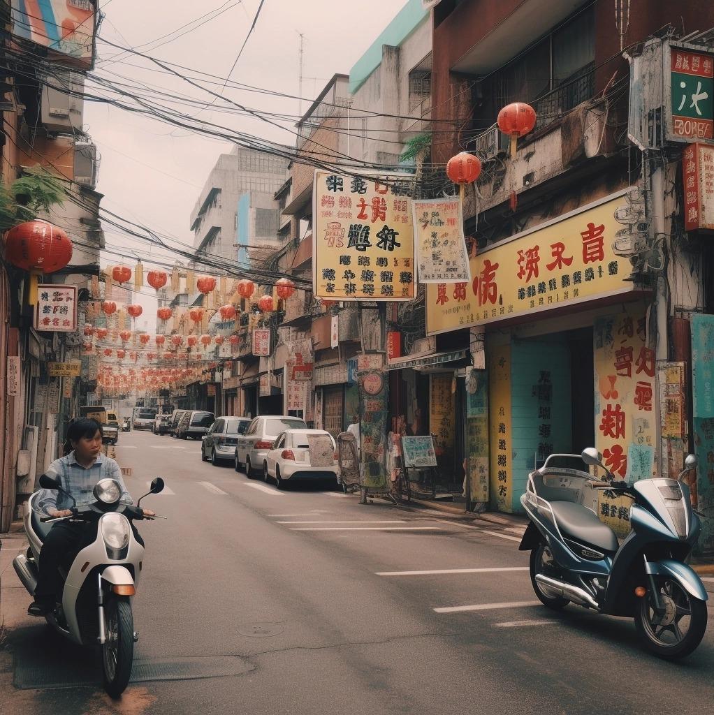 AI繪製出台灣街景,招牌呈現亂碼。(圖/翻攝網紅Cheap)