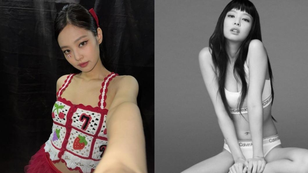 Jennie盤腿坐在椅子上的動作(圖右),看似簡單實則需要技巧。(圖/翻攝自@jennierubyjane IG)