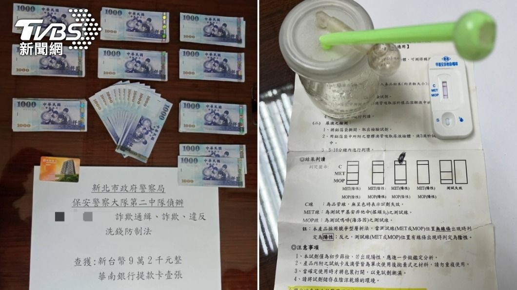警方查扣贓款與安非他命毒品。(圖/TVBS)