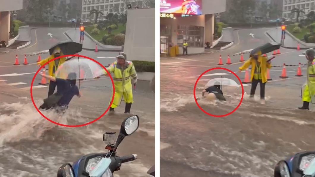 快訊/學生校門口前慘跌被沖走 網笑:弘光科大滑水道?