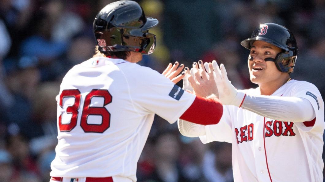 張育成在5局下開轟,成功打回2分打點。(圖/翻攝自「Boston Red Sox」臉書)