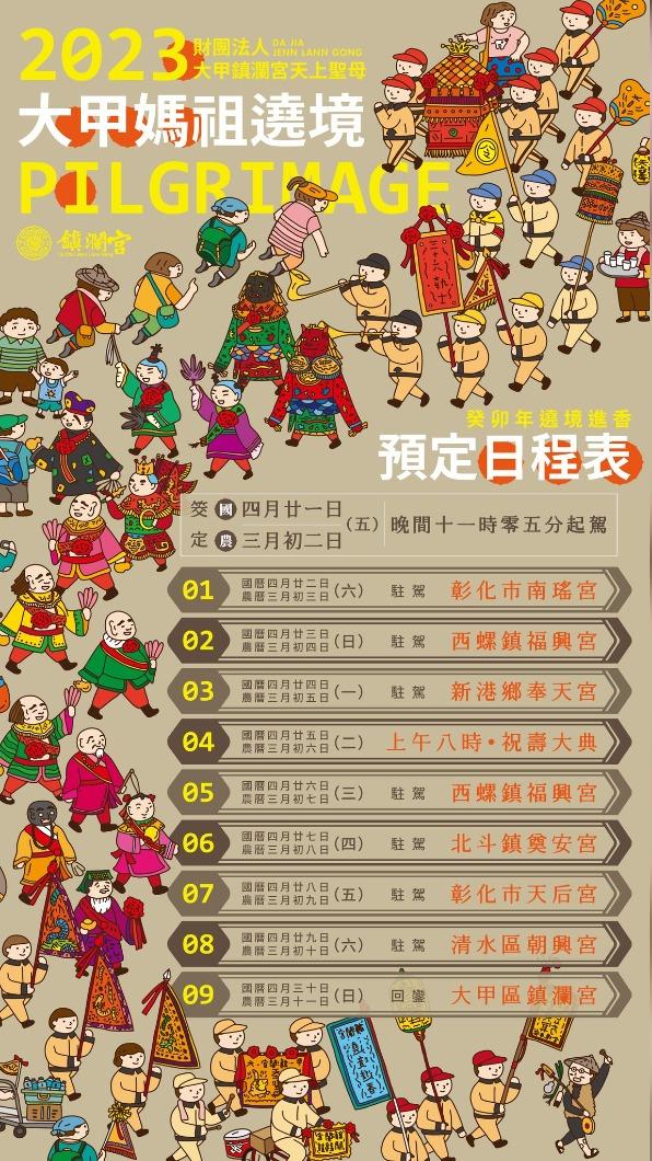 大甲媽祖遶境日程表。(圖/翻攝自大甲鎮瀾宮臉書)