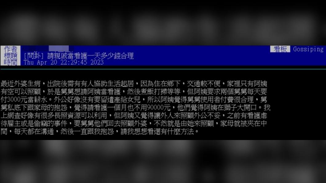 網友詢問看護目前的行情價。(圖/翻攝自PTT)