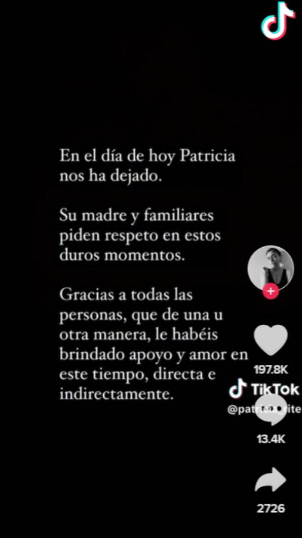 麗特家屬在TikTok宣布麗特死訊。（圖／翻攝自patricia_rite TikTok）