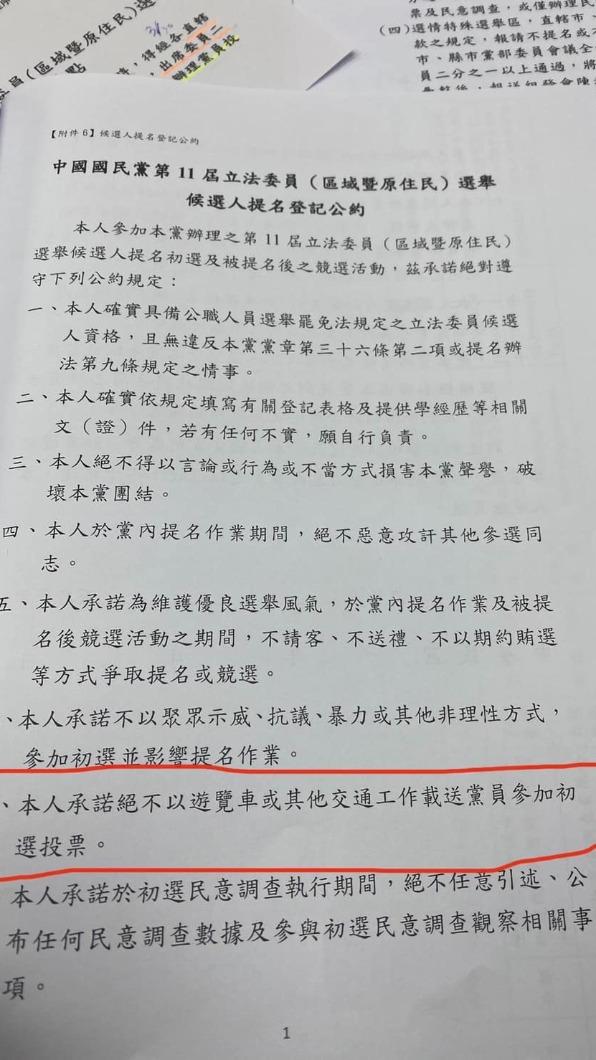徐巧芯PO出國民黨初選登記公約。(圖/翻攝自徐巧芯臉書)
