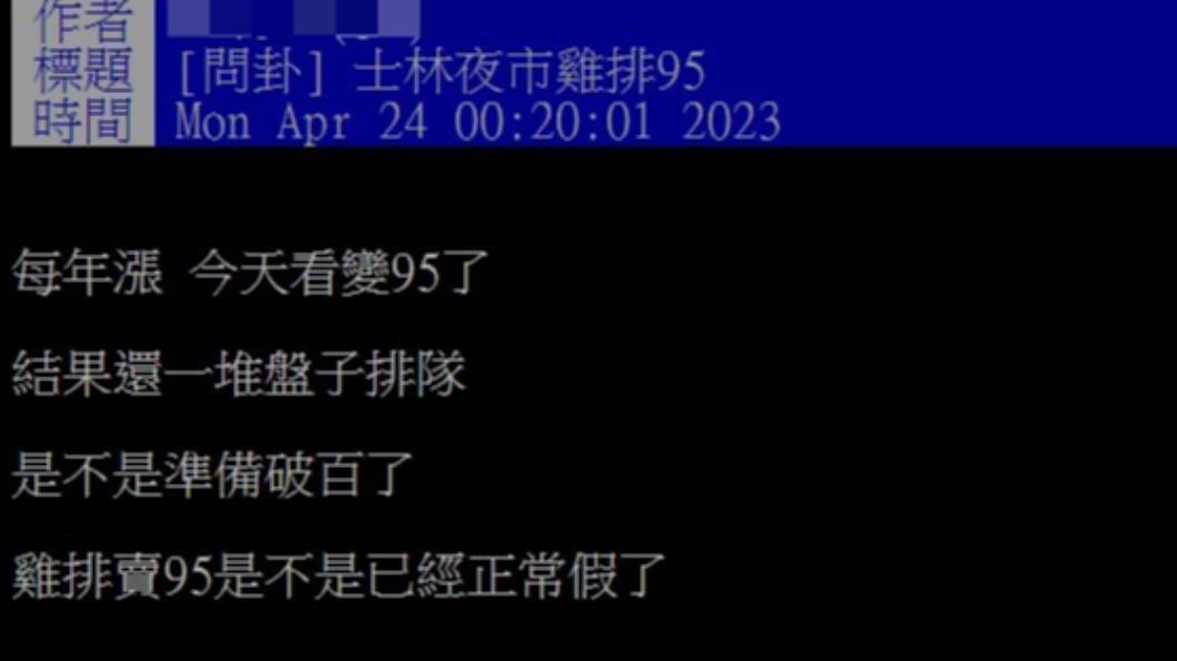 網友好奇雞排95元是否已成為正常價格。（圖／翻攝自PTT）