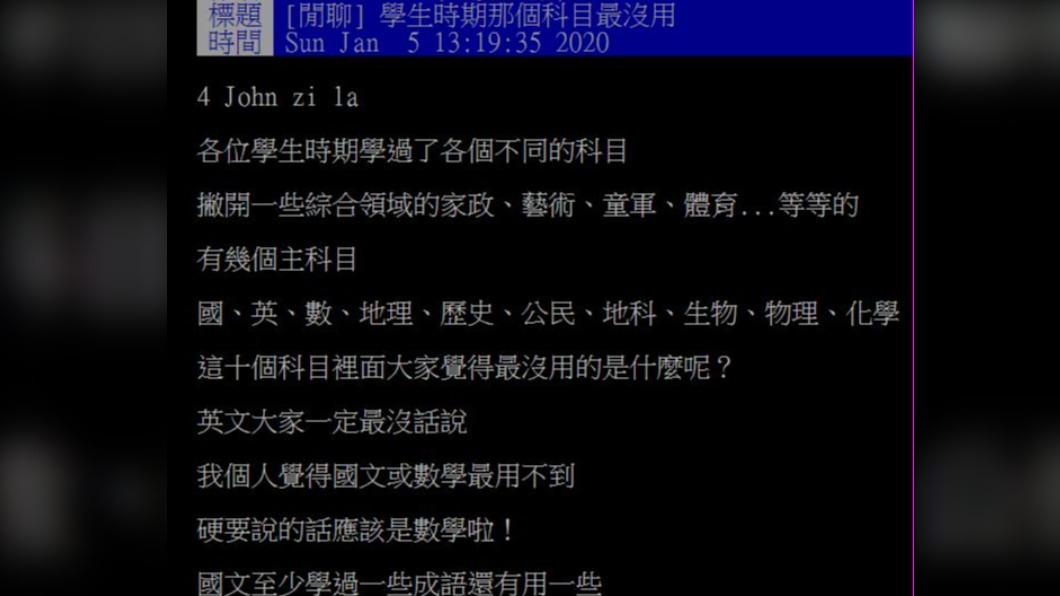 原PO發文詢問,網友們心中「最沒用」的科目為何?(圖/翻攝自PTT)