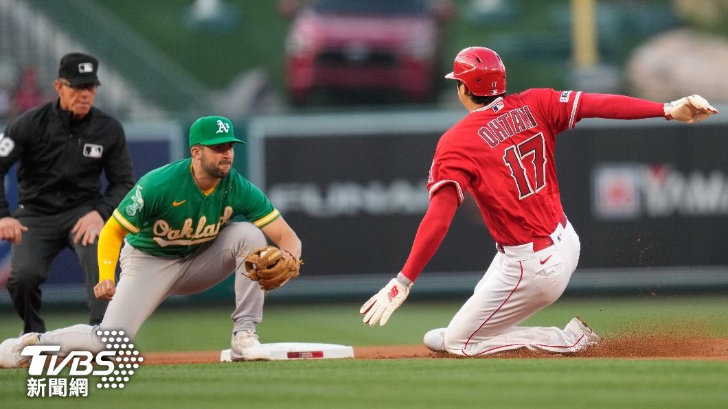 大谷翔平25日比賽出現一次盜壘失敗。(圖/達志影像美聯社)