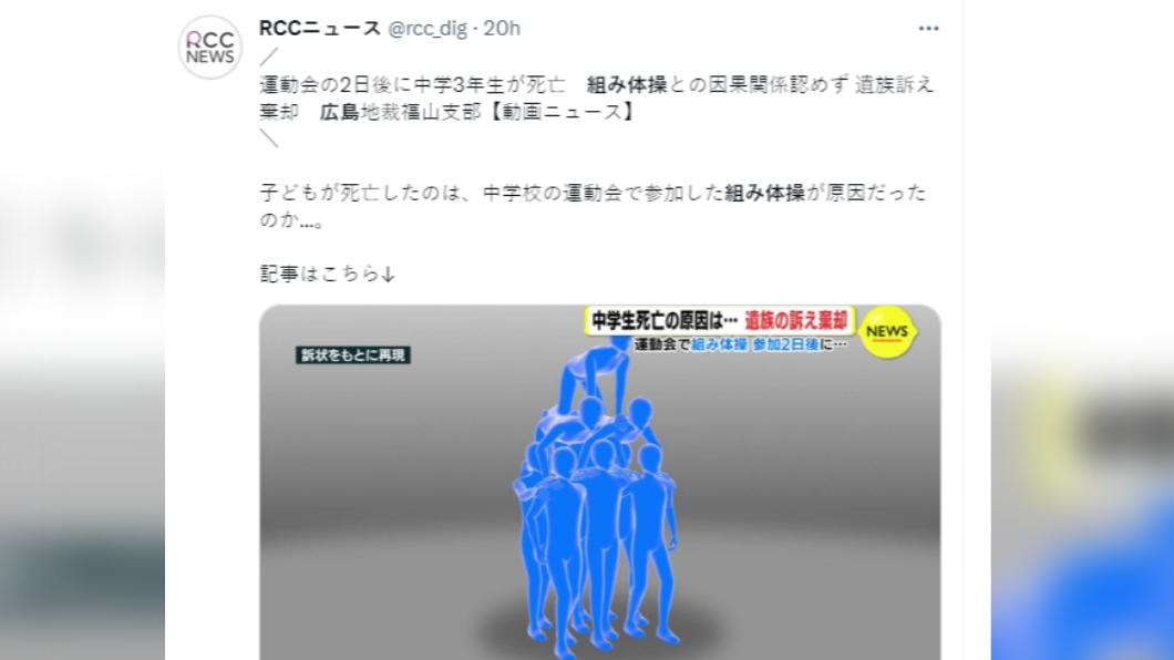 少年在疊羅漢時,遭上層學生膝蓋撞擊後腦勺。(圖/翻攝自推特)