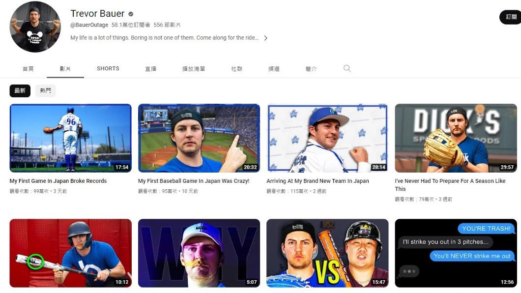 Bauer經營YT有成。(圖/翻攝自Trevor Bauer YT)