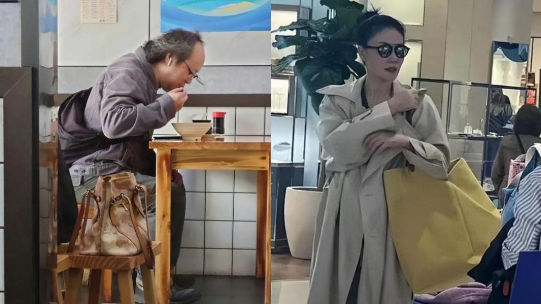 王菲前夫竇唯被目擊在路邊吃一碗13元台幣的乾麵,與王菲身上要價近53萬的包形成對比。(圖/翻攝自微博)