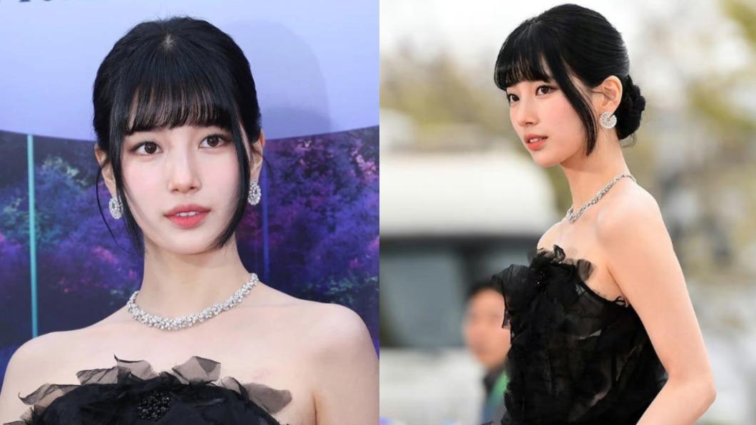 秀智身穿氣派黑色禮服,再度搶走紅毯焦點。(圖/翻攝自SPOTV News)