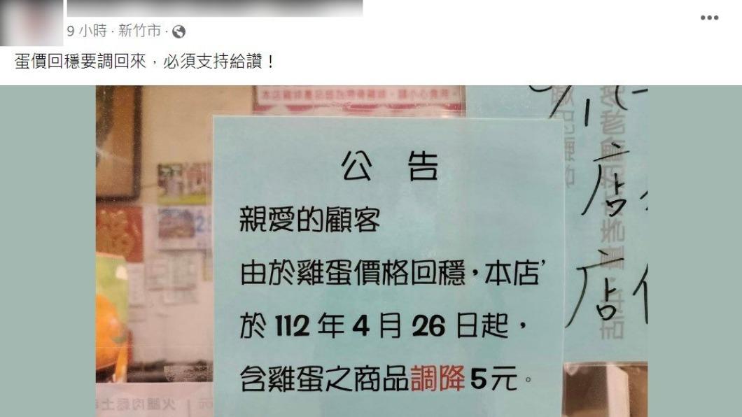 早餐店霸氣貼出降價公告。(圖/翻攝自新竹大小事)