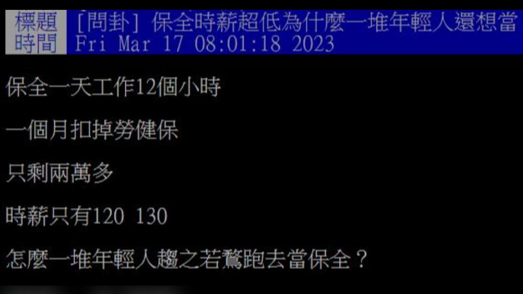 有網友好奇詢問,為何越來越多年輕人選擇當保全?(圖/翻攝自PTT)