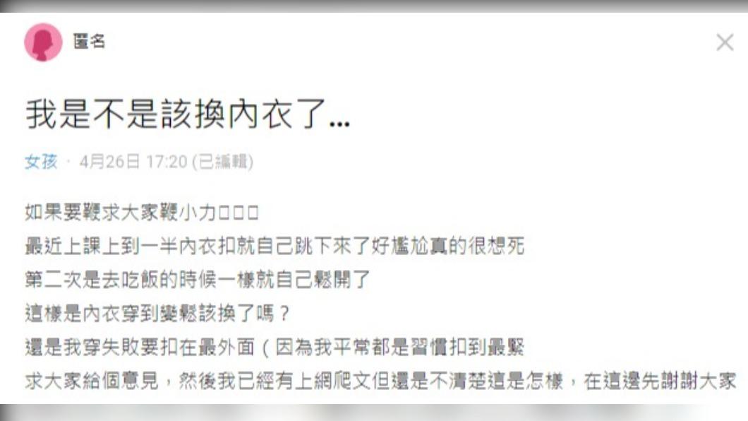 網友抱怨內衣扣經常自己彈開。（圖／翻攝自Dcard）