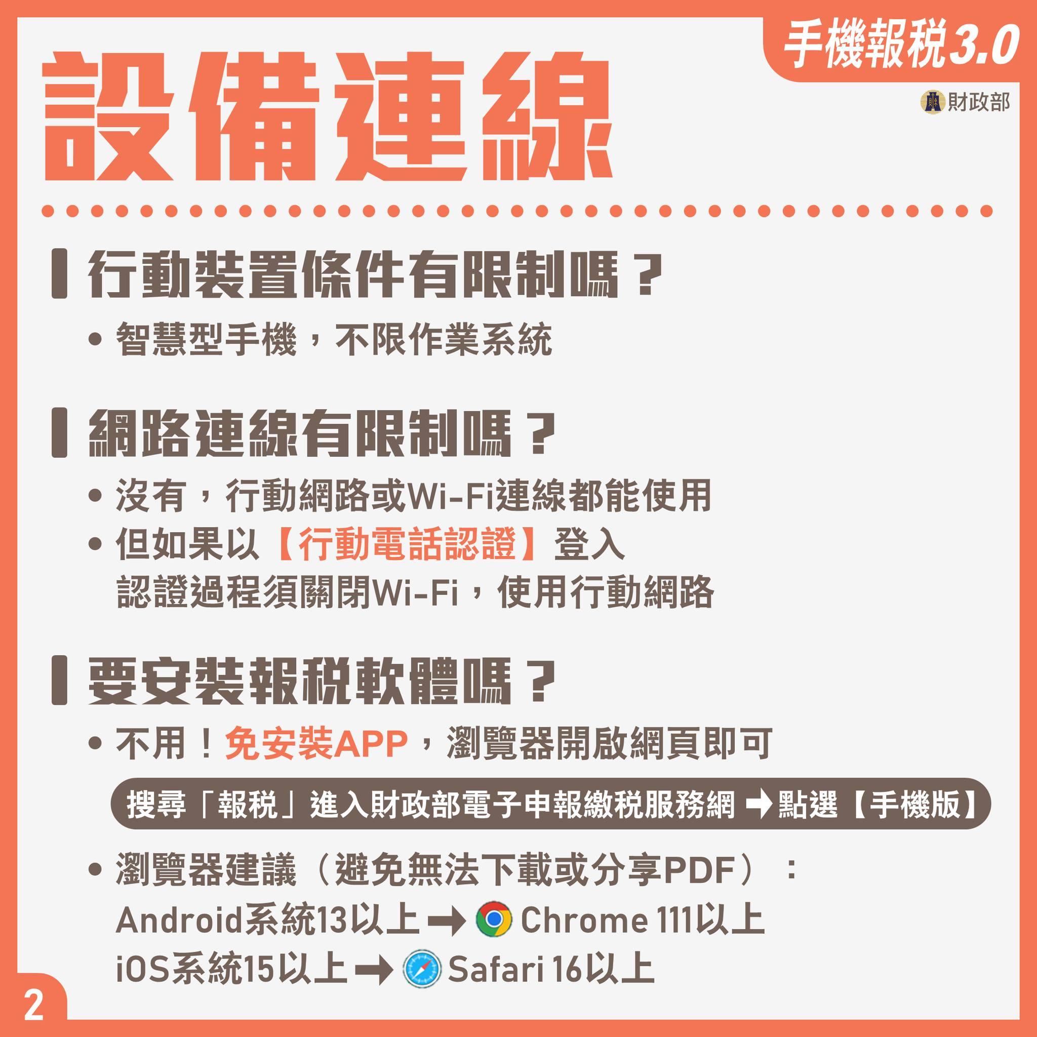 手機報稅常見問題解答-設備連線。(圖/財政部)