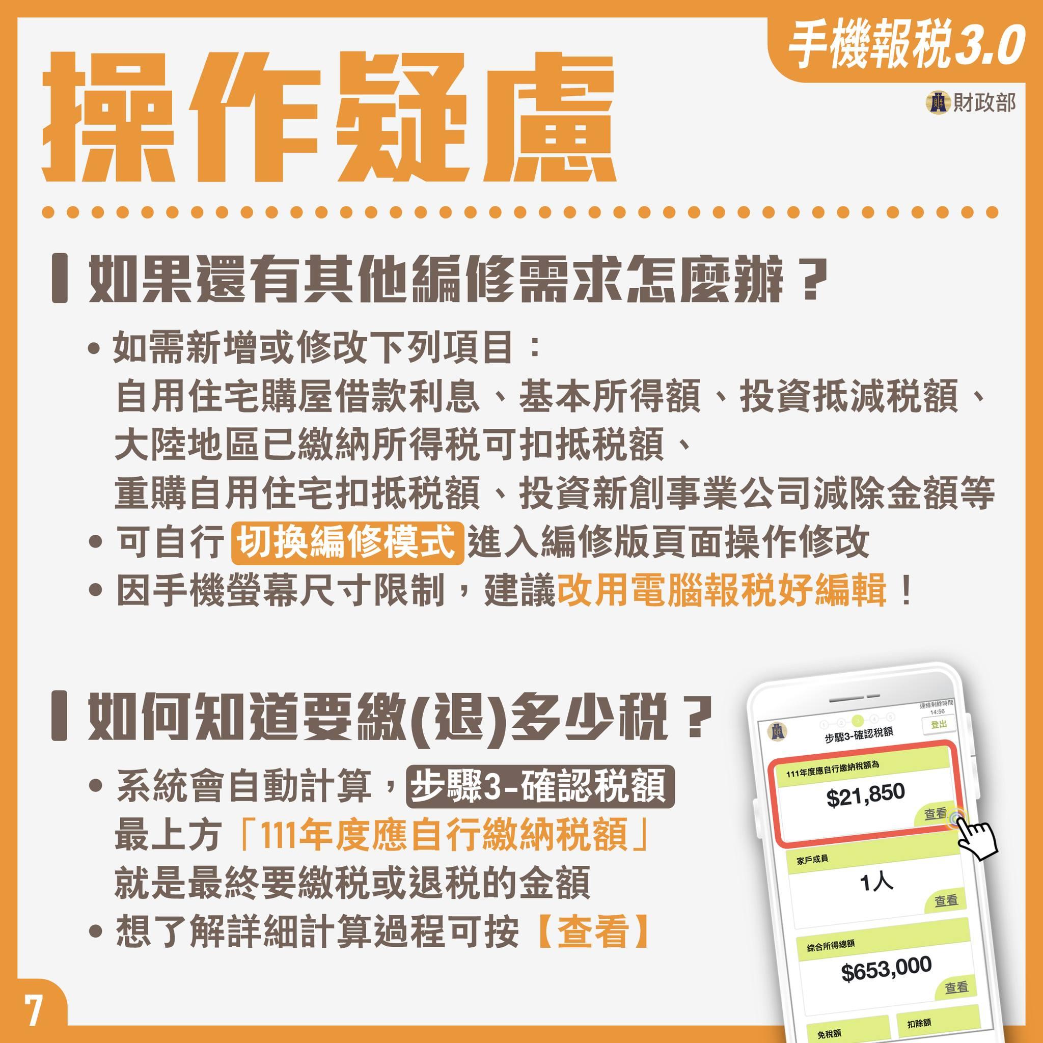 手機報稅常見問題解答-操作疑慮。(圖/財政部)