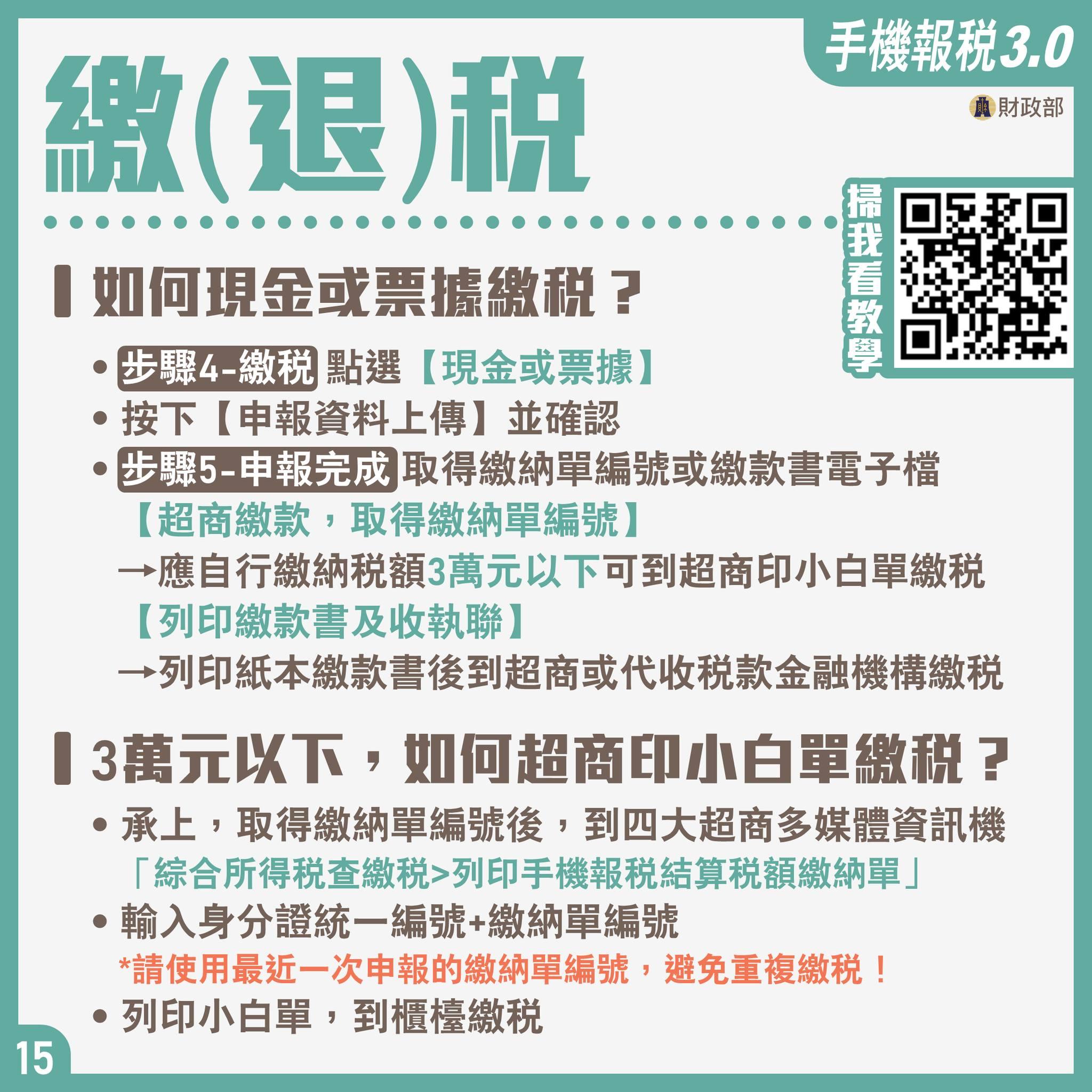 手機報稅常見問題解答-繳(退)稅。(圖/財政部)