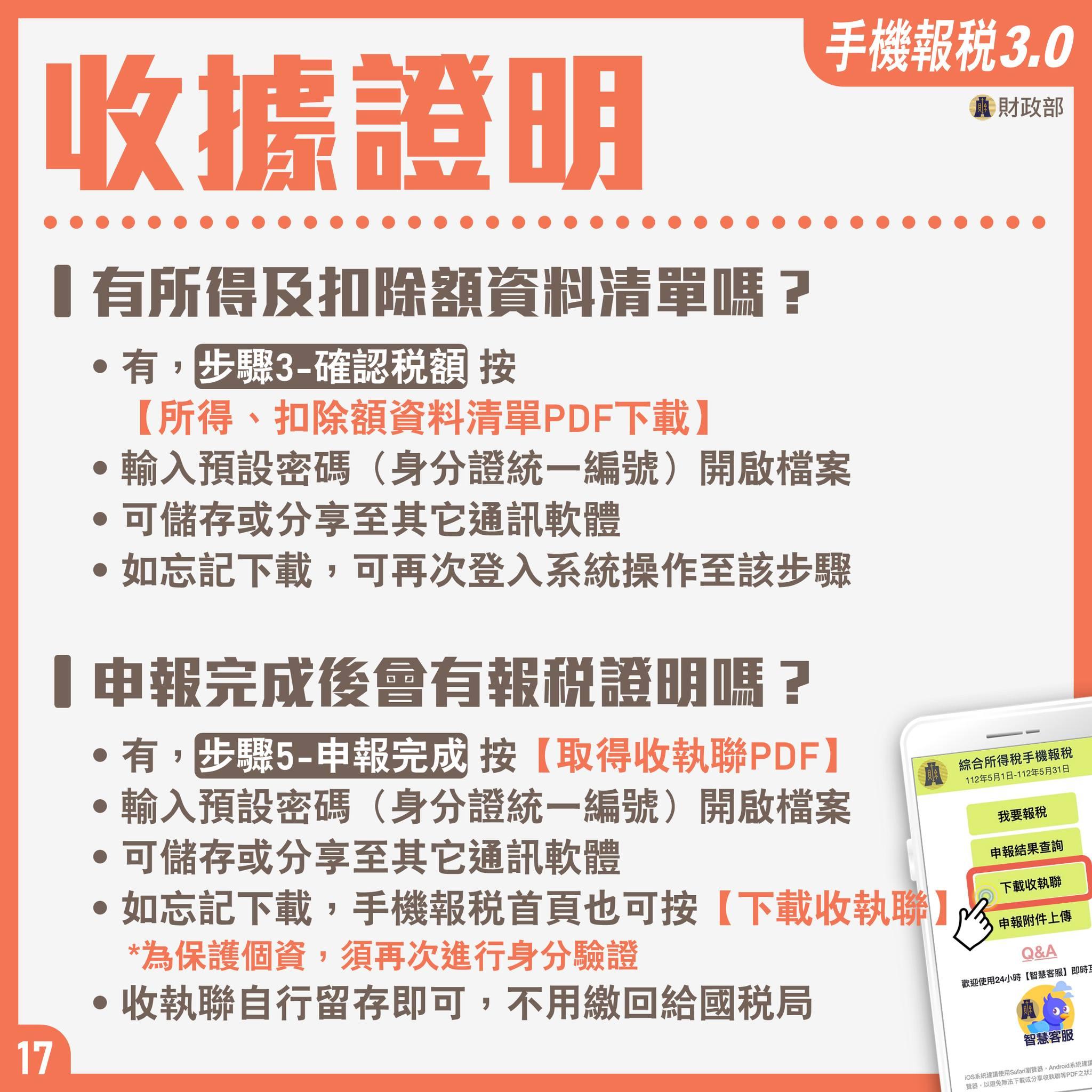 手機報稅常見問題解答-收據證明。(圖/財政部)