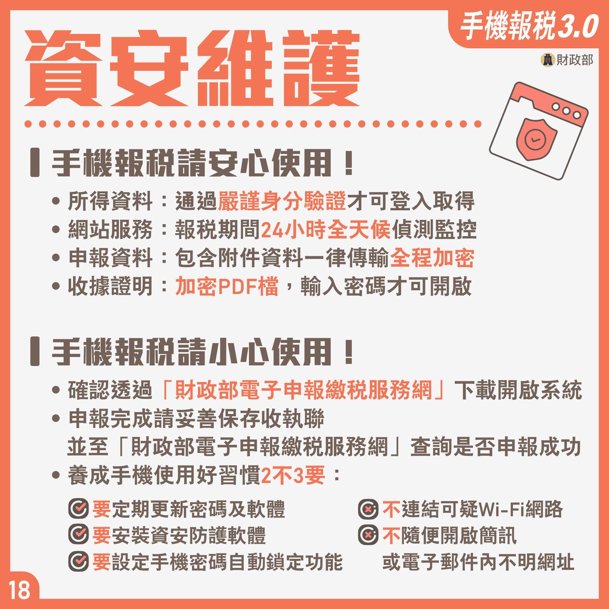 手機報稅常見問題解答-資安維護。(圖/財政部)