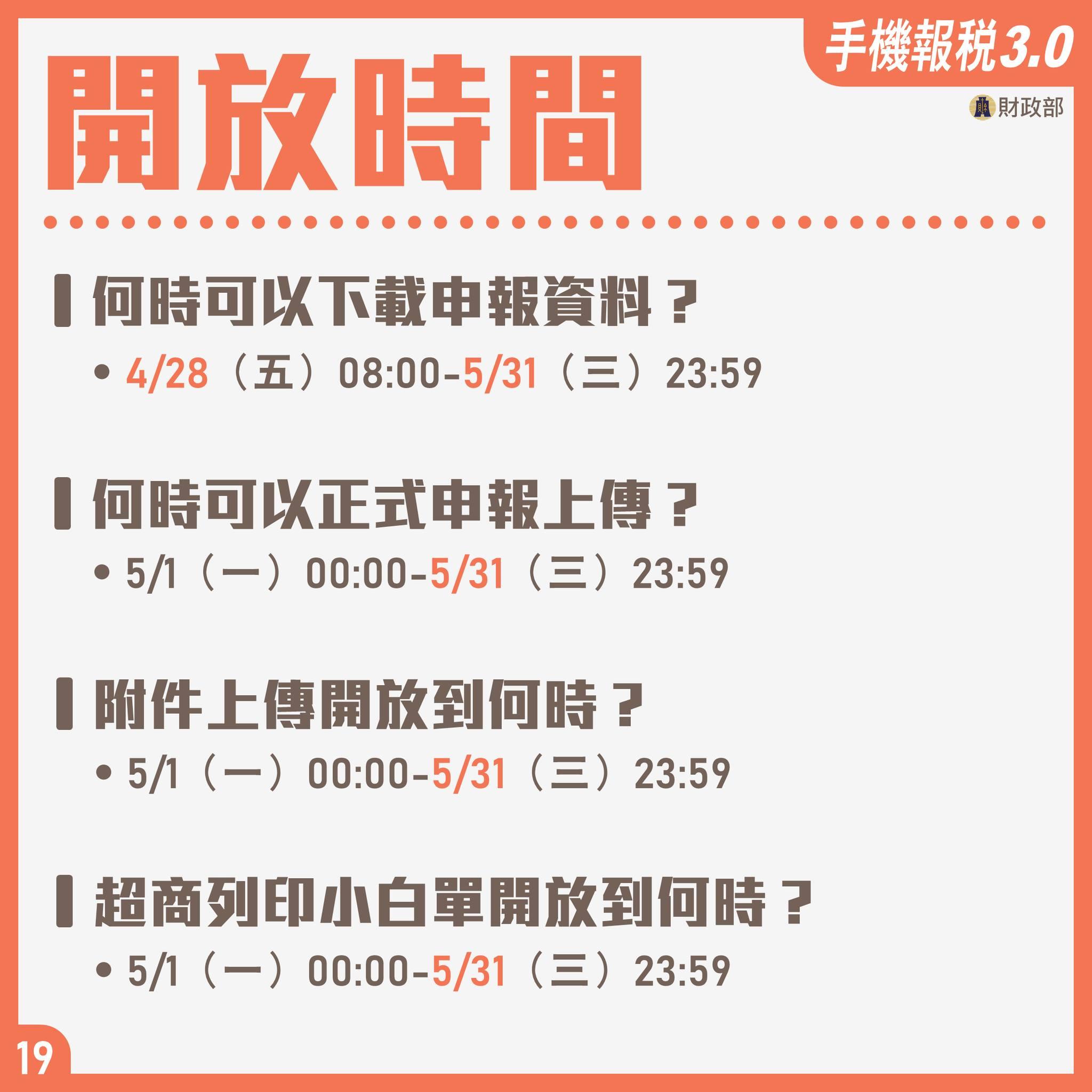 手機報稅常見問題解答-開放時間。(圖/財政部)
