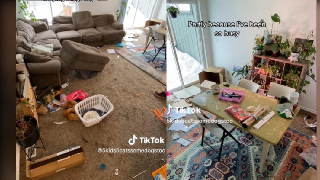 所有的房間亂七八糟。(圖/翻攝自5kids5catssomedogstoo TikTok)