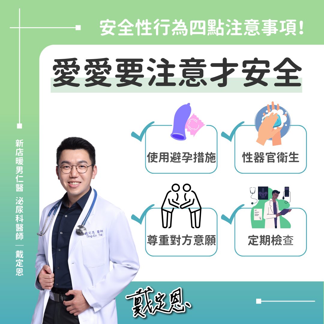 想要性生活無後顧之憂,就要注意以下4點。(圖/翻攝自熱血暖男 戴定恩醫師|台北 文山 新店 泌尿科 疝氣 結石 攝護腺專業臉書)