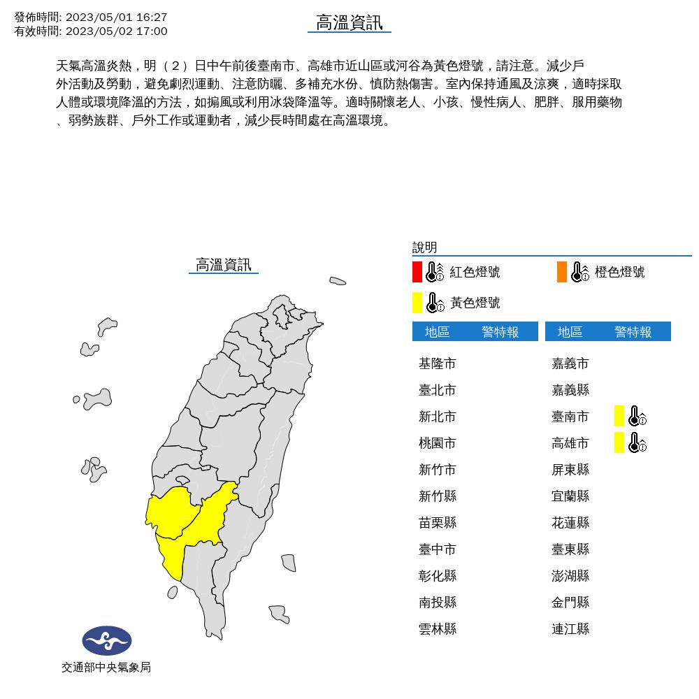 氣象局發布高溫資訊。(圖/氣象局)