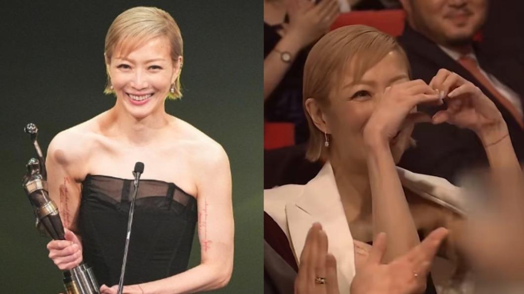 鄭秀文因手臂上的紋身變成「行走馬賽克」。(圖/翻攝自@hongkongfilmawards IG、Twitter)