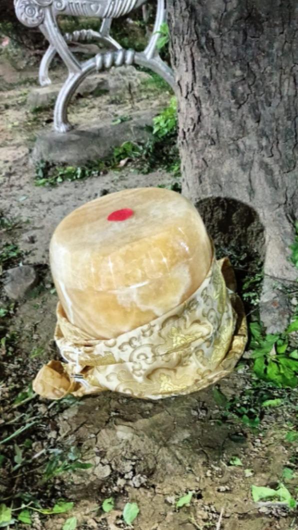 公園樹下放置包著背帶的骨灰罈。(圖/翻攝自爆料公社臉書)