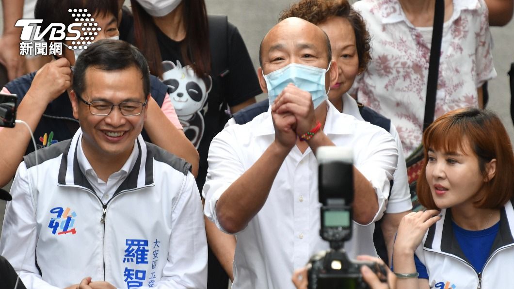 高雄市前市長韓國瑜今（4）日幫表態參選大安區立委的前北市議員羅智強站台。（圖／胡瑞麒攝）