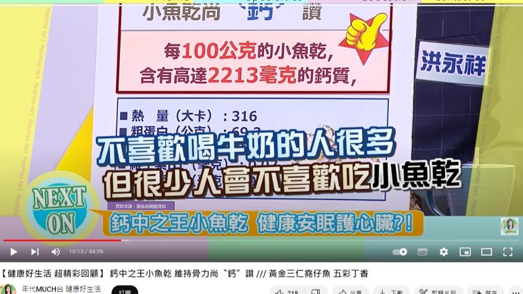 醫師在節目上分享小魚乾的好處。(圖/翻攝自年代MUCH台 健康好生活YouTube頻道)