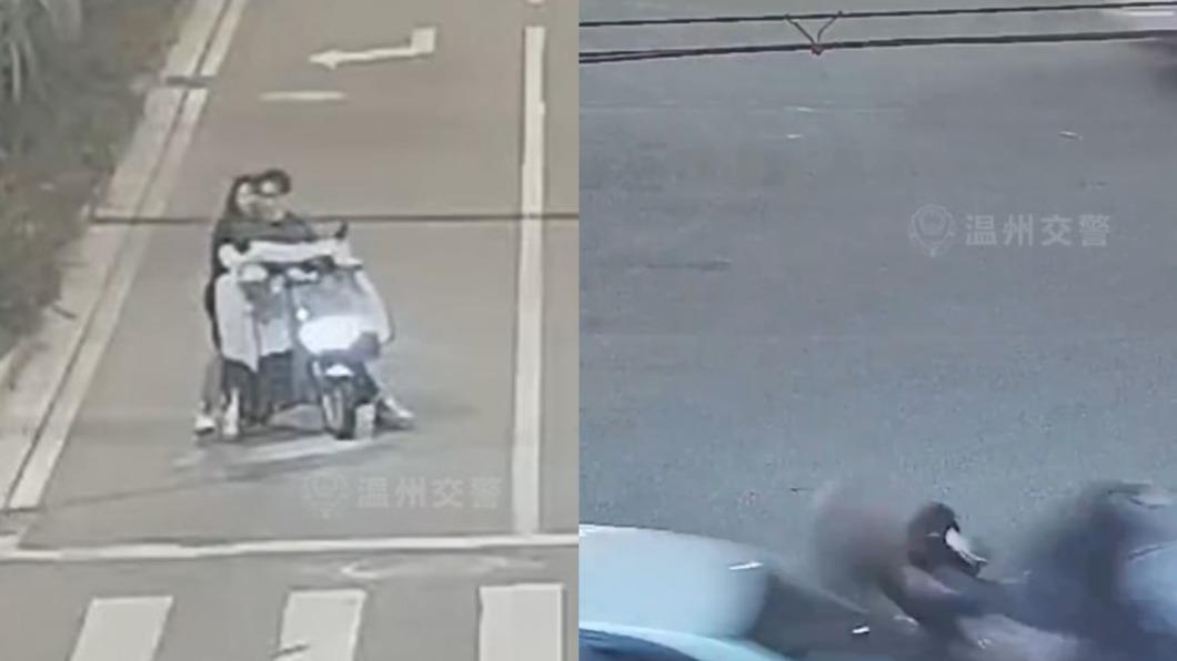 邊騎車邊熱吻!小情侶慘遭擊落 畫面曝光網酸:我和你吻別