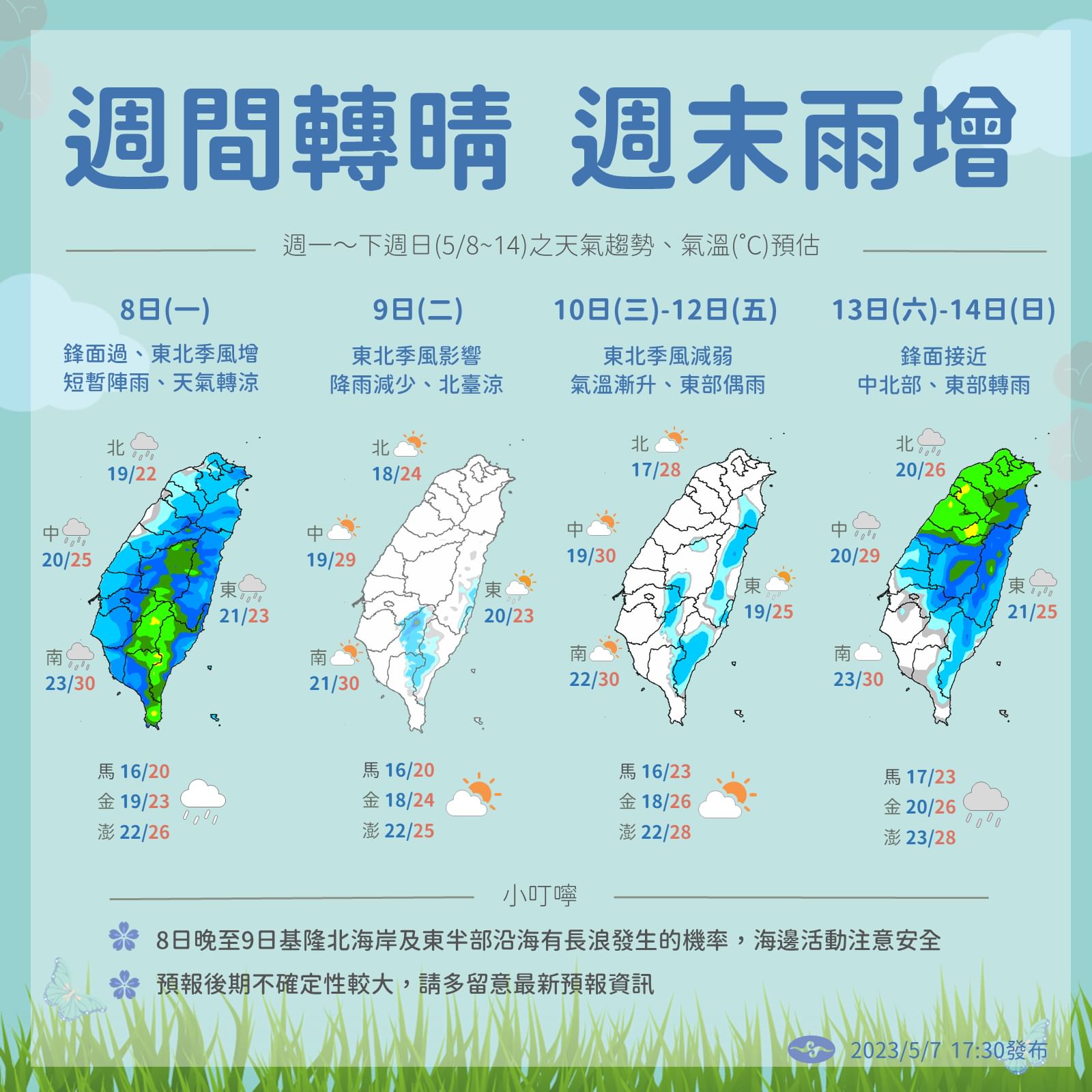 整週天氣趨勢。(圖/中央氣象局)