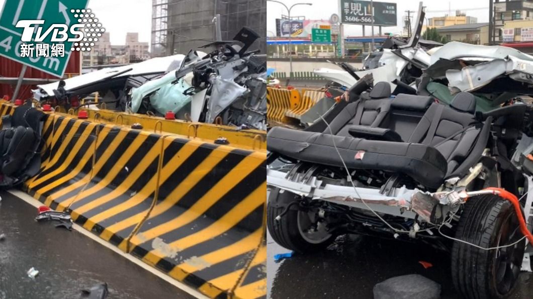 台中市台74線快速道路發生特斯拉自撞死亡車禍。(圖/TVBS)