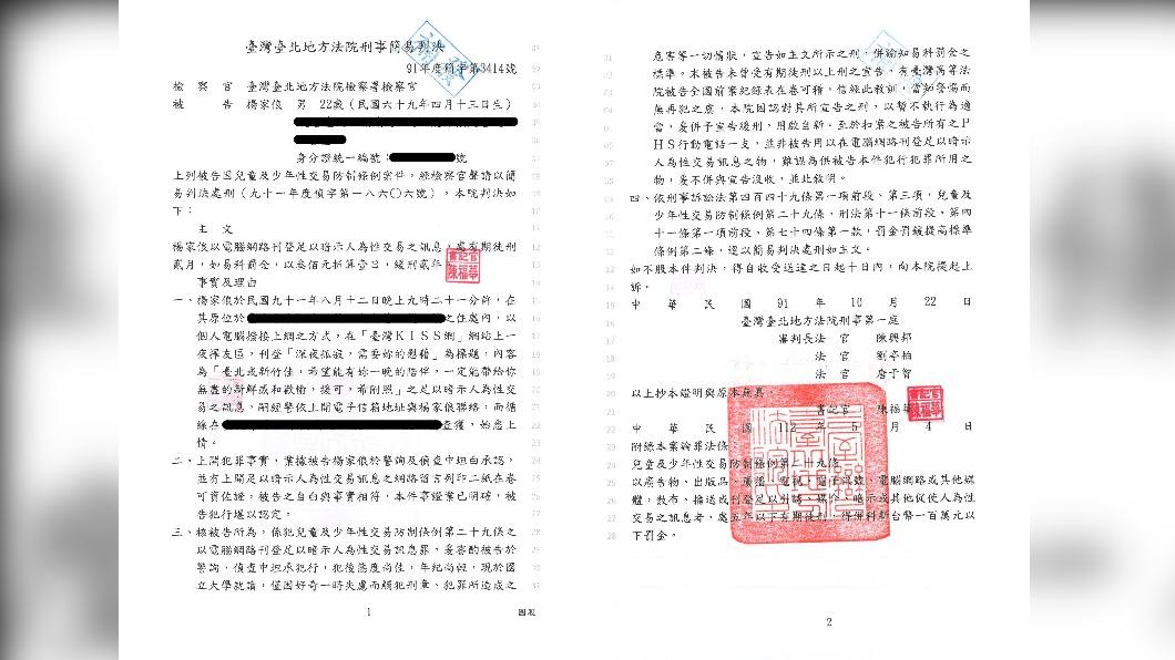 楊家俍宣布退選。圖為楊家俍台灣台北地方法院刑事簡易判決書。（圖／民進黨提供）